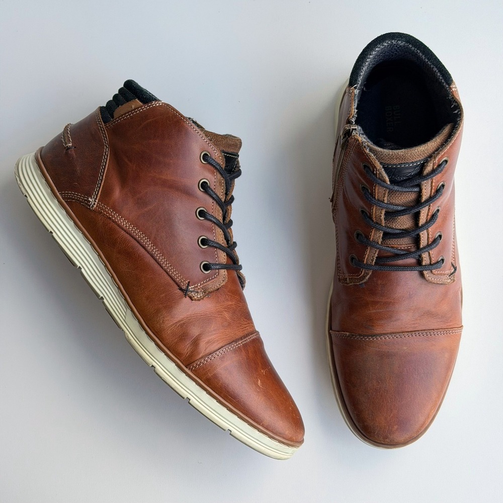 Bull Boxer Adyn‎ Boots Men 12 Brown Leather Side Zip Lace-Up Sneakers Portugal